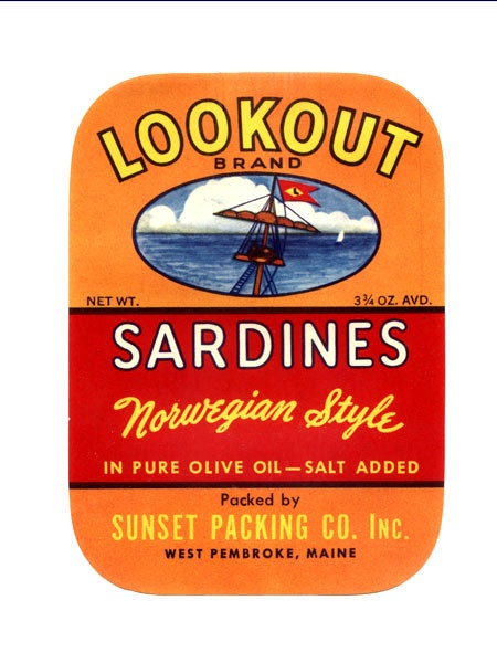 Lookout Brand Norwegian Style Sardines Label