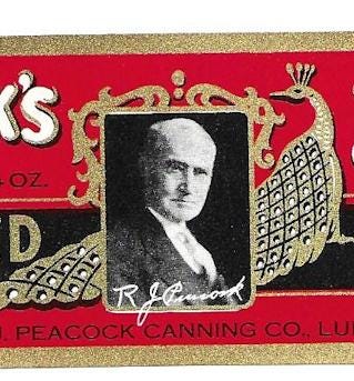 Vintage Peacock's Kippered Snacks Label, Lubec Maine
