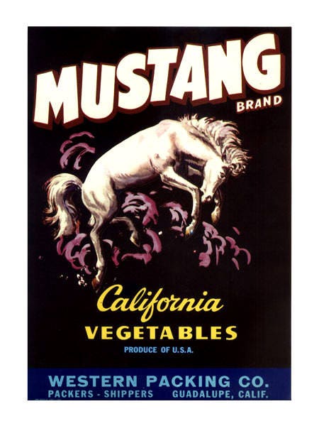 Mustang California Vegetable Crate Label - Vertical