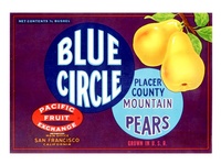 Blue Circle California Pear Crate Label