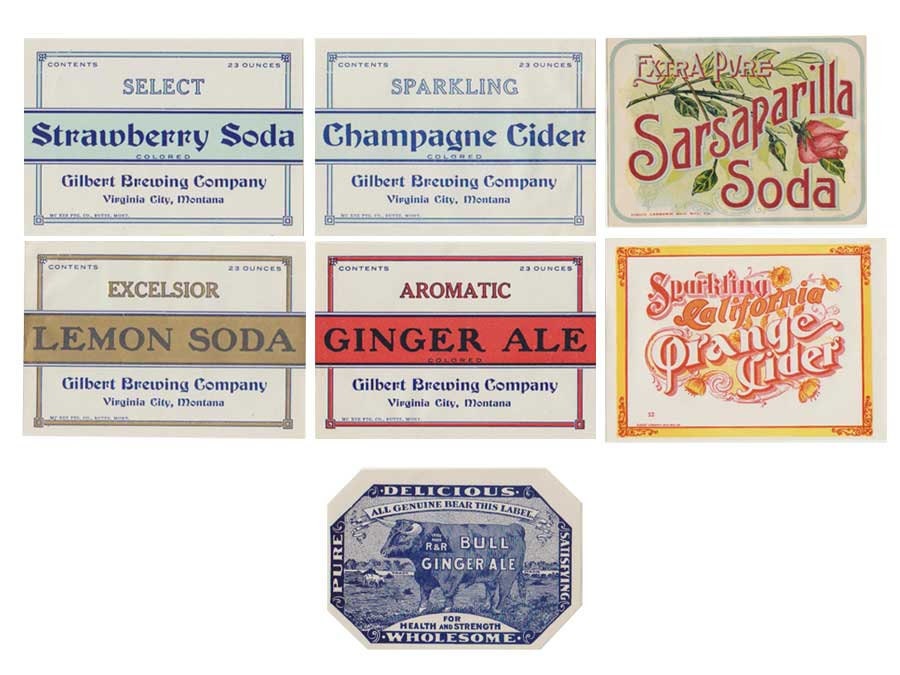 Montana Soda Label Collection, Gilbert Brewery, Virginia City,