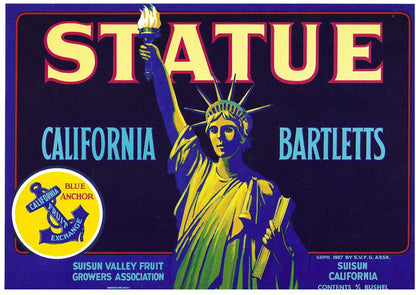Statue California Bartletts Pear label