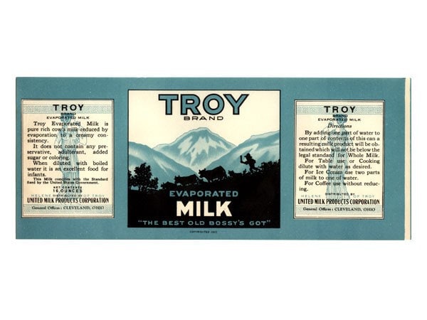 Troy Evaporated Milk Vintage Label
