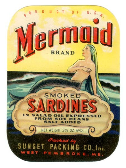 1940 Mermaid Brand Sardine Label