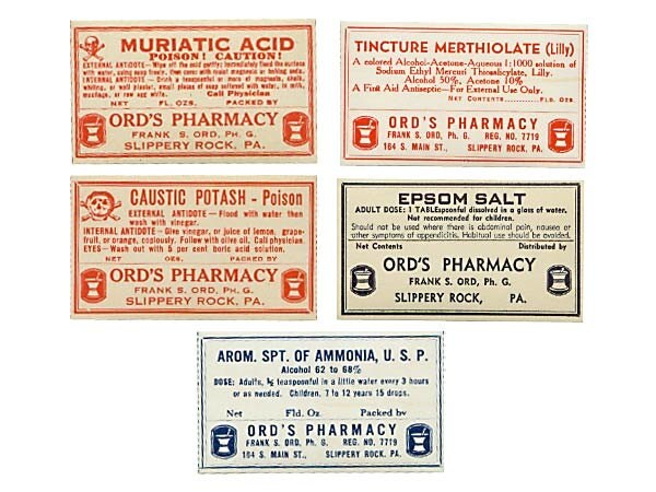 Ords Pharmacy label Collection - Pennsylvania