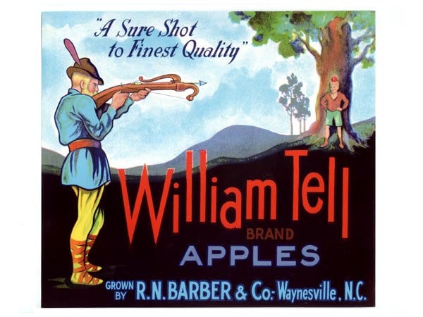 William Tell North Carolina Apple Crate Label