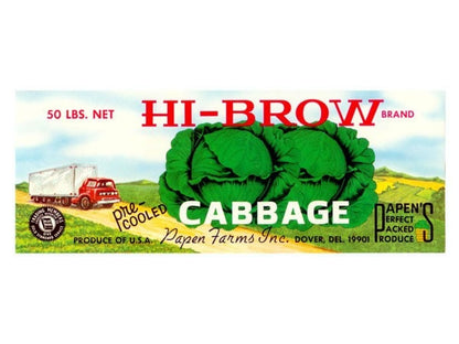 HI-BROW Delaware Cabbage Crate Label