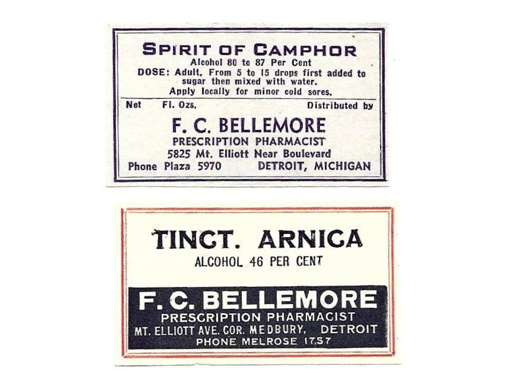 Bellemore Pharmacy Label Collection - Detroit, Michigan