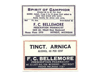 Bellemore Pharmacy Label Collection - Detroit, Michigan