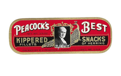 Vintage Peacock's Kippered Snacks Label, Lubec Maine