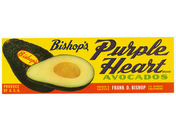 Bishop’s Purple Heart Avocado Crate Label