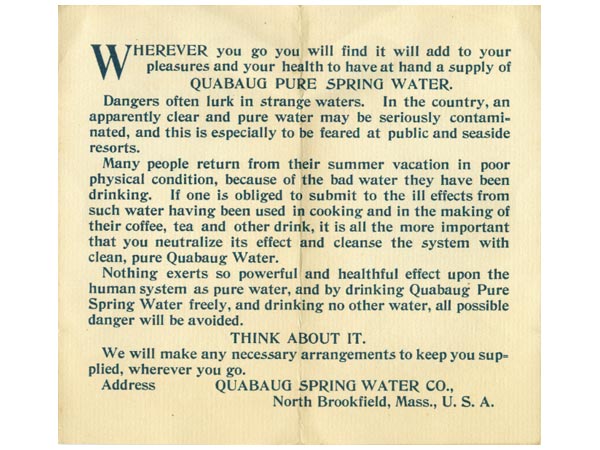 Quabaug Pure Spring Water Label