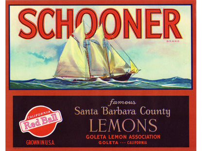 Vintage Schooner Brand Lemon Fruit Crate Label