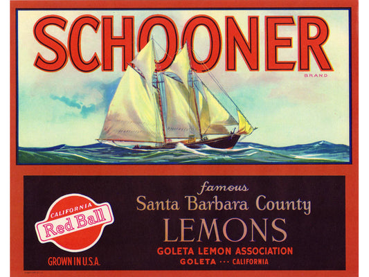 Vintage Schooner Brand Lemon Fruit Crate Label