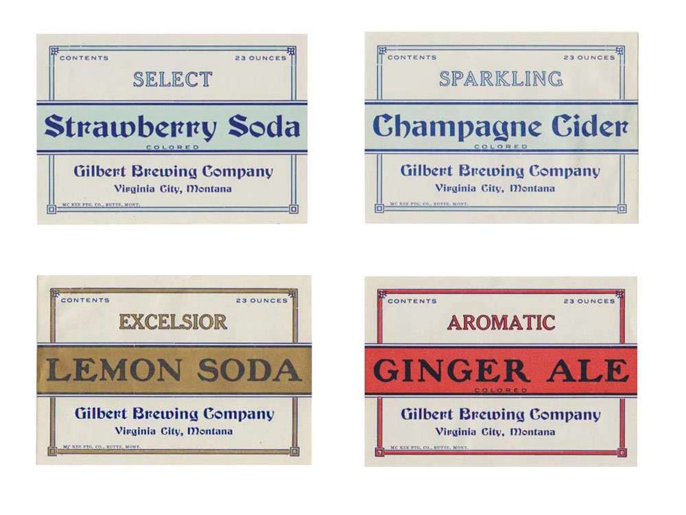 Montana Soda Label Collection, Gilbert Brewery, Virginia City,