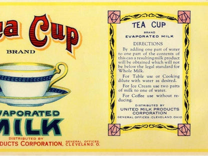 Tea Cup Evaporated Milk Vintage Label