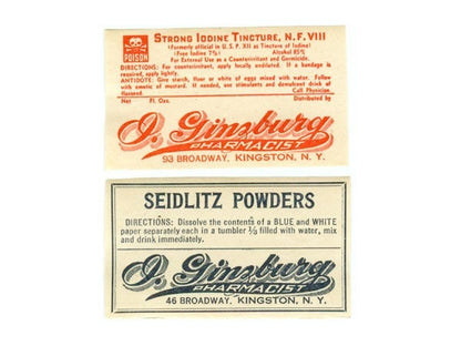 J. Ginzburg Vintage Pharmacy Labels