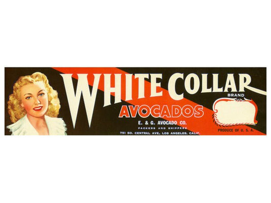 White Collar Avocado Crate label