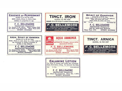 Bellemore Pharmacy Label Collection - Detroit, Michigan