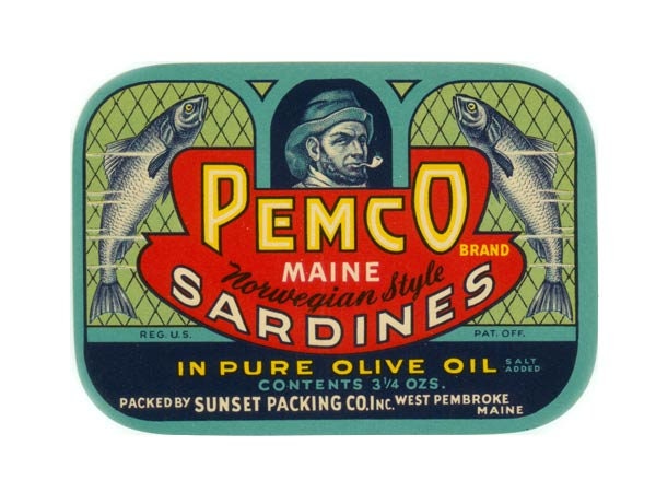 Pemco Brand Smoked Sardines Label - Original Version - Maine