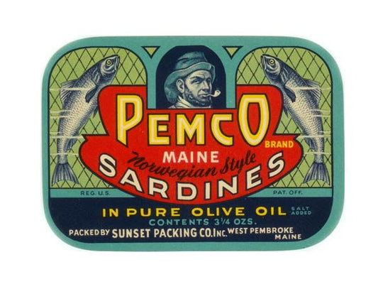 Pemco Brand Smoked Sardines Label - Original Version - Maine