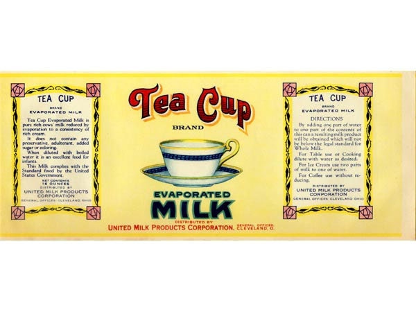 Tea Cup Evaporated Milk Vintage Label