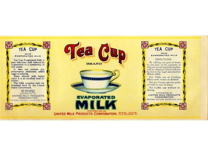 Tea Cup Evaporated Milk Vintage Label