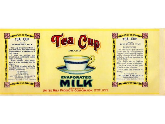 Tea Cup Evaporated Milk Vintage Label