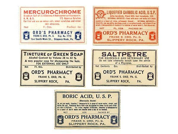 Ords Pharmacy label Collection - Pennsylvania